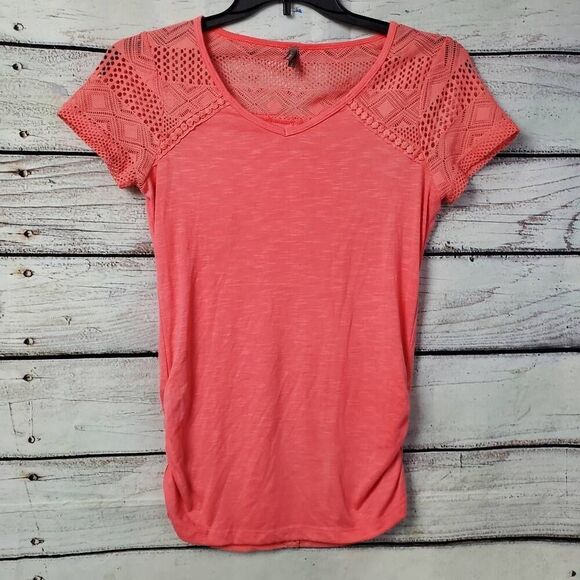 Vanity Small Salmon Pink Rouched Sides SS T-Shirt - Picture 1 of 9